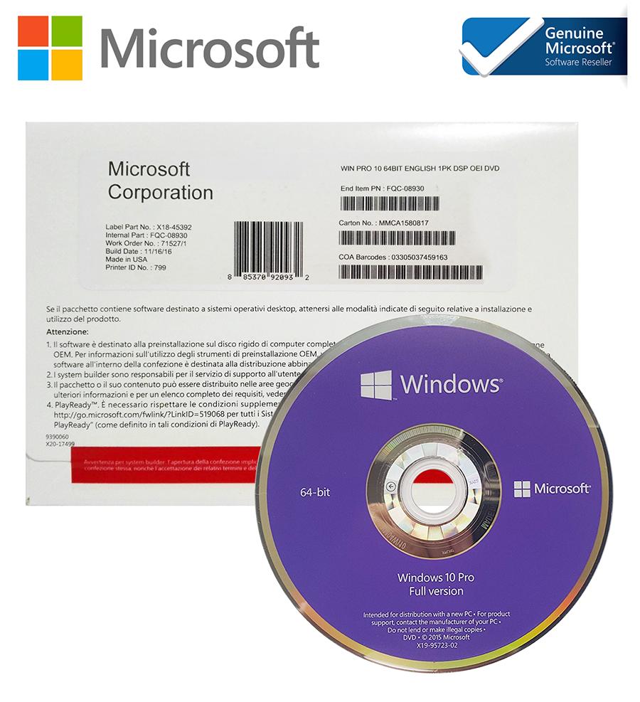 Bản Quyền OEM Windows 10 Pro 64-Bit intl 1pk DSP OEI DVD