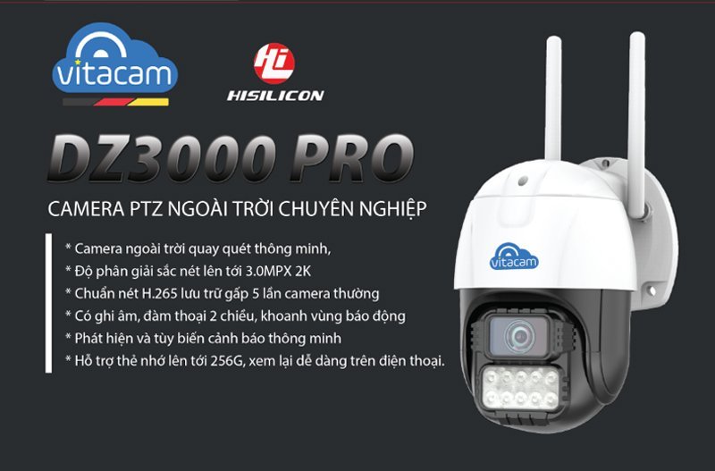 Camera IP Wifi VITACAM DZ3000 PRO độ phân giải 3.0mpx/4.0mpx chất lượng hình ảnh Ultra HD 1296P VNG