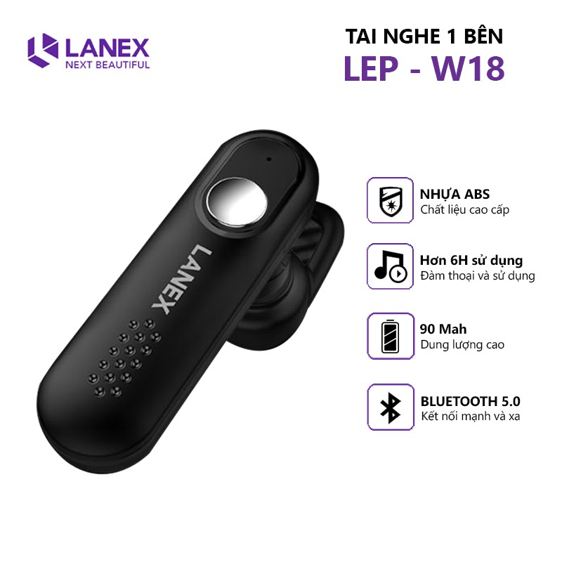 Tai nghe Bluetooth LANEX LEP-W18 Black Chính hãng