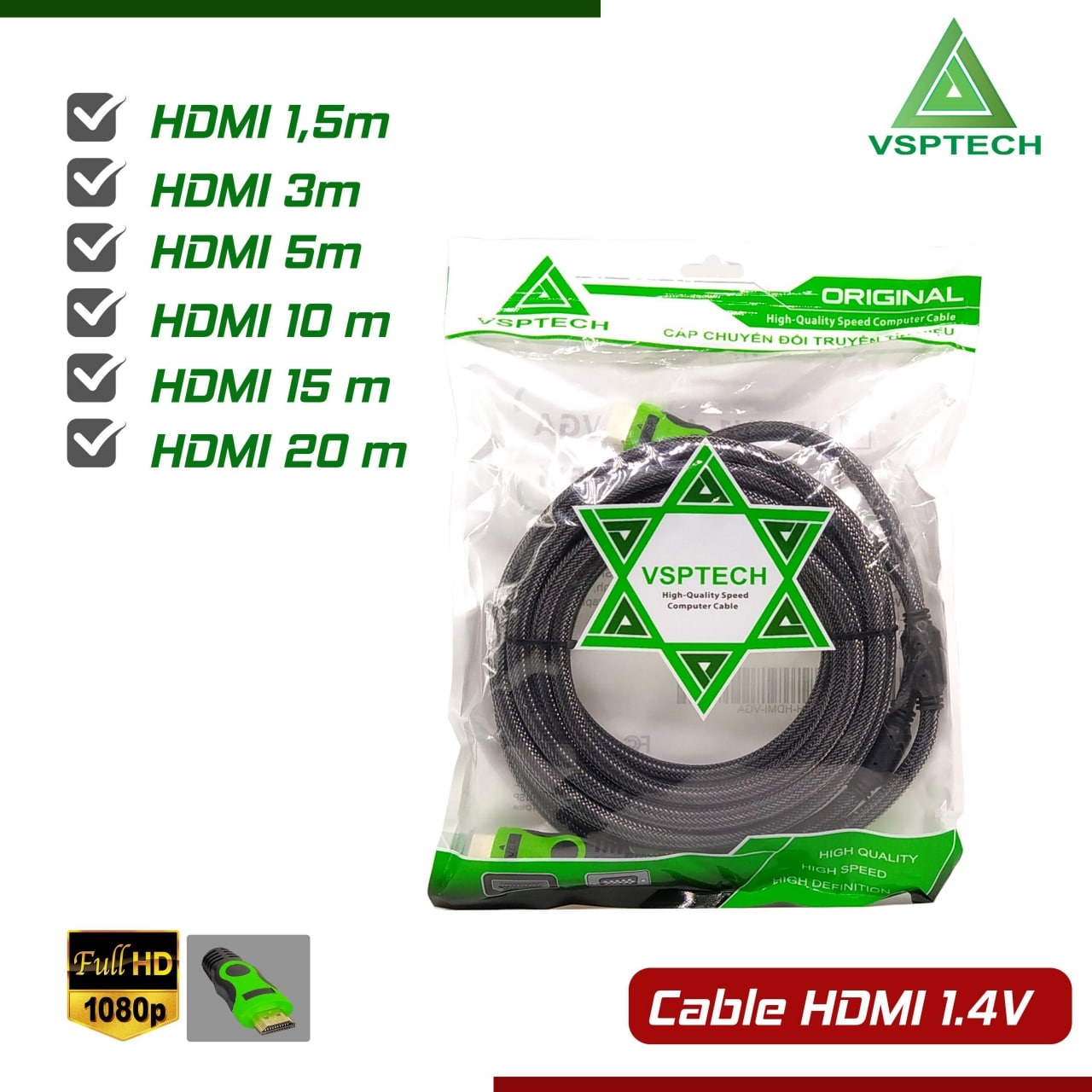 Cable HDMI 10m VSPTECH Dây dù tròn Chống nhiễu