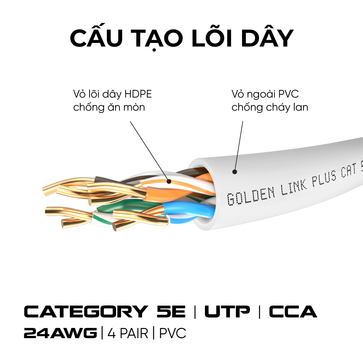 Cable LAN GOLDEN TAIWAN UTP CAT5E 305m Trắng (China)