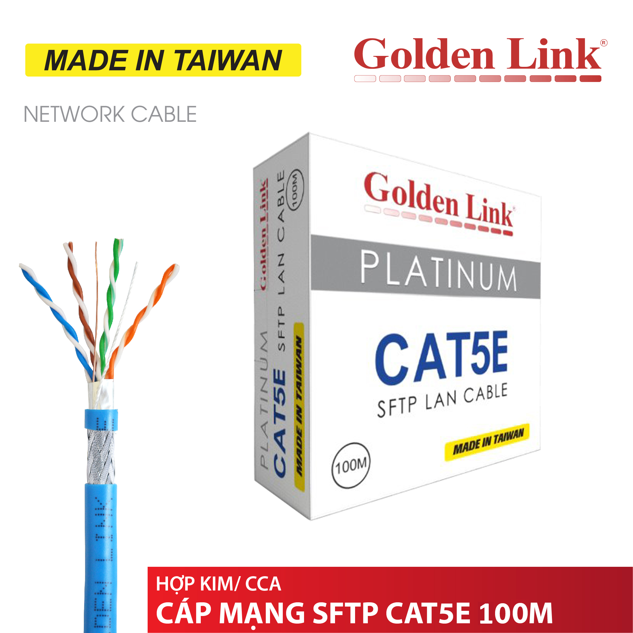 Cable LAN GOLDEN TAIWAN SFTP CAT5E 100m Xanh dương