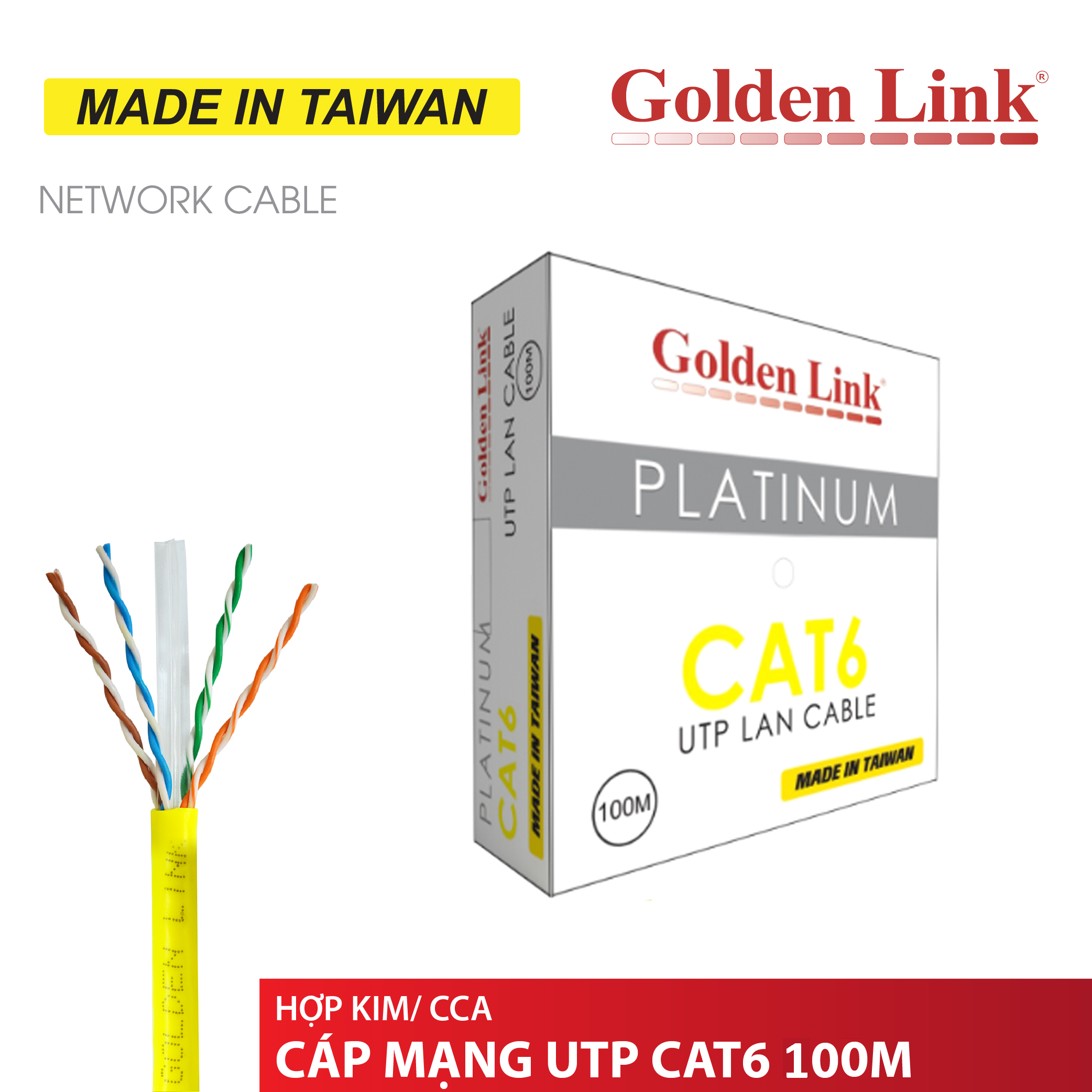 Cable LAN GOLDEN TAIWAN UTP CAT6 100m Vàng