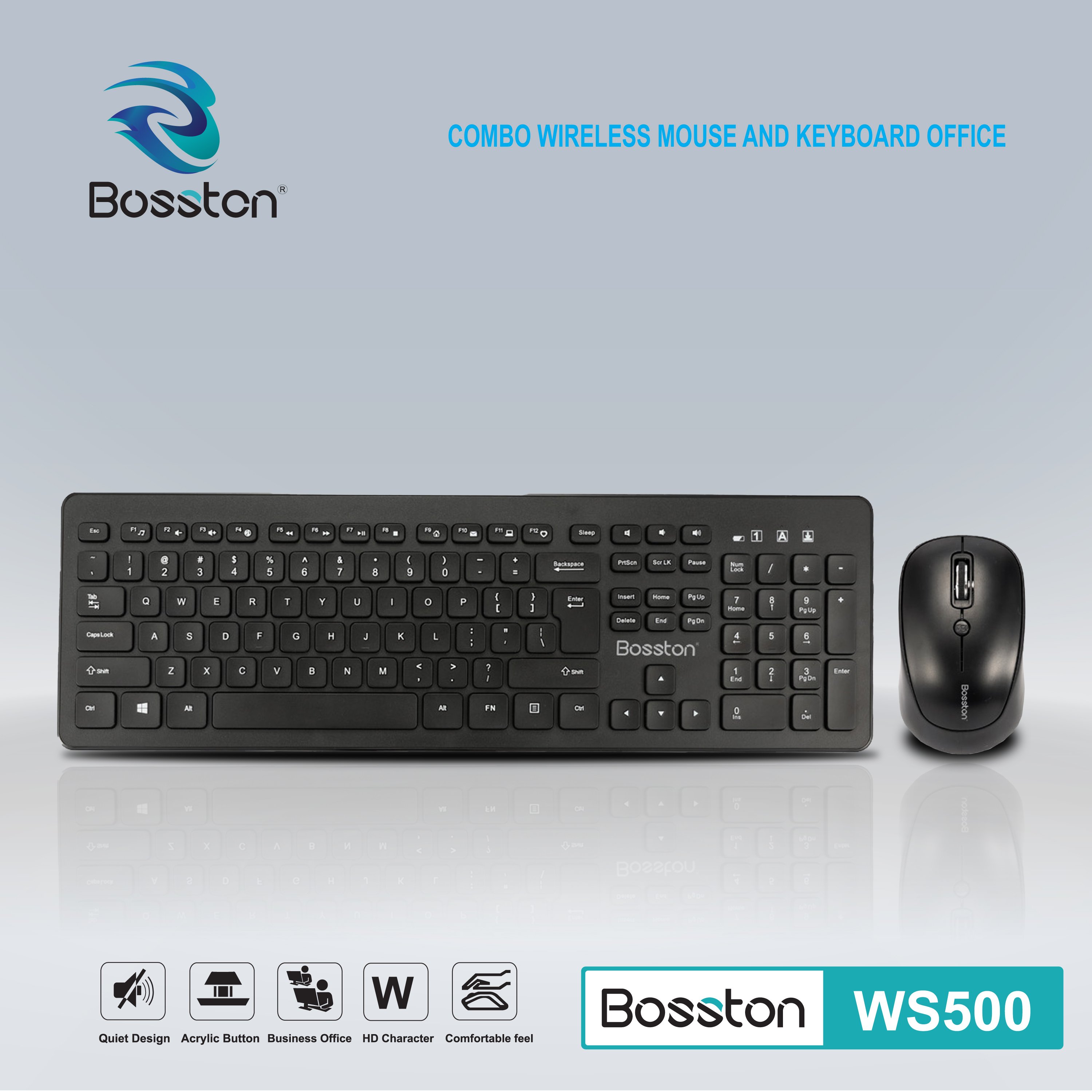 Combo ko dây Keyboard + Mouse BOSSTON WS500 Black Chính hãng