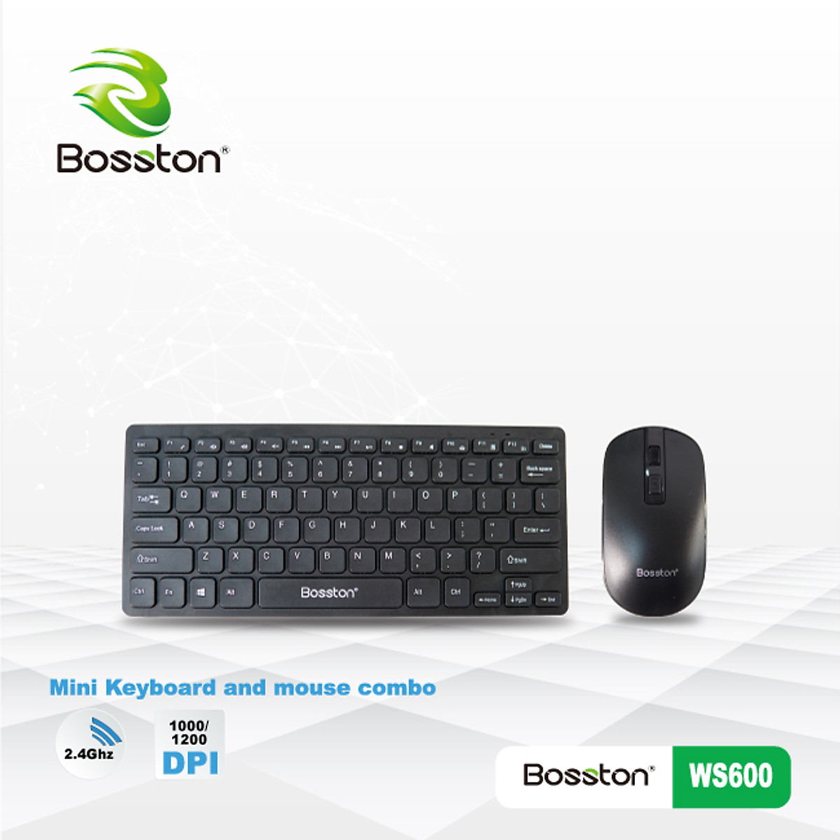 Combo ko dây Keyboard + Mouse BOSSTON WS600 Mini Black Chính hãng