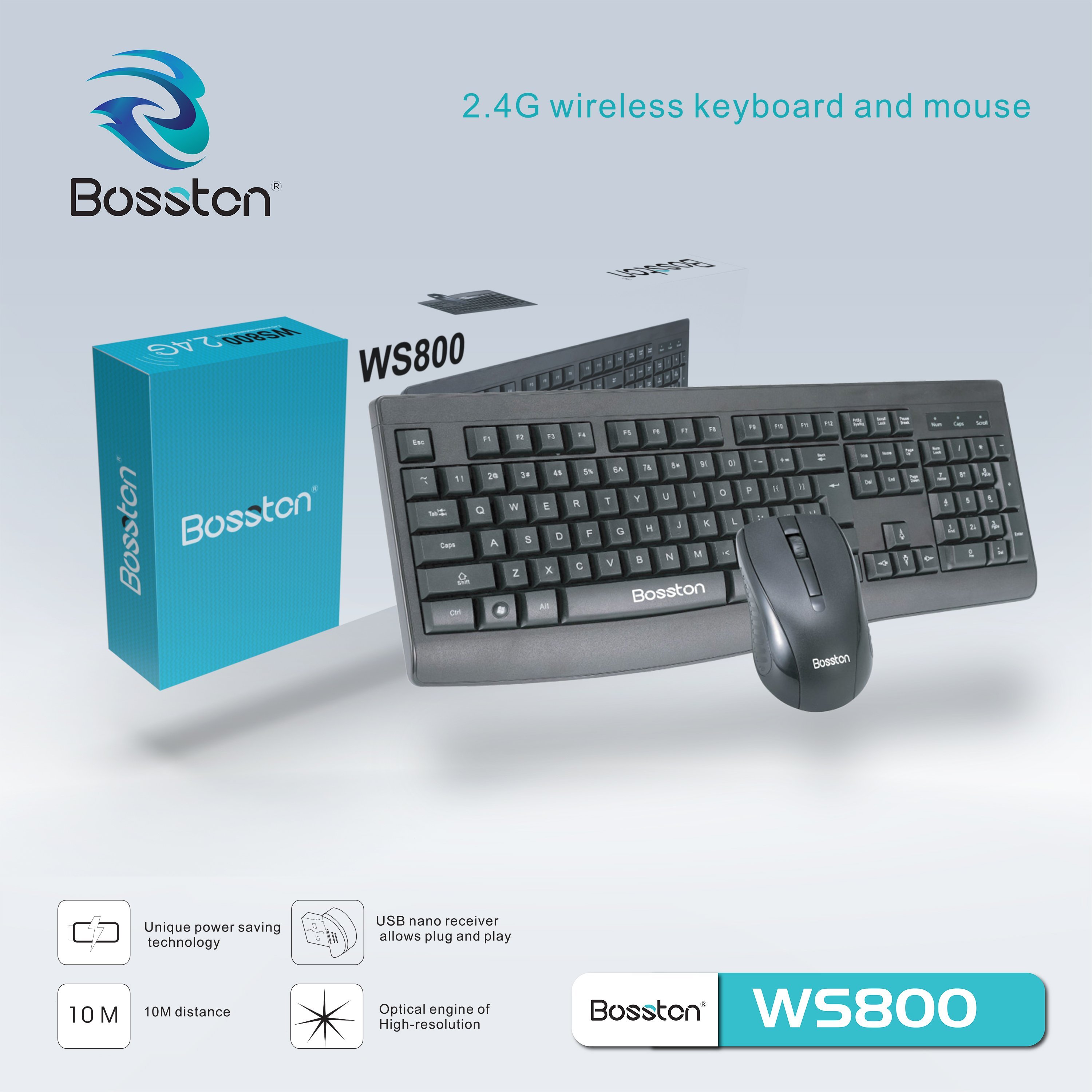 Combo ko dây Keyboard + Mouse Bosston WS800 Black