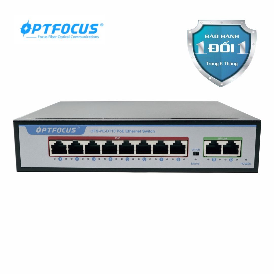Switch POE OPTFOCUS OFS-PE-DT10P 8 CỔNG POE + 2 CỔNG UPLINK 10/100